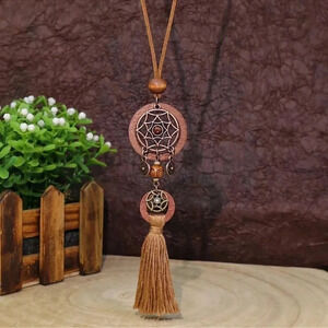 Bohemian Round Wood Cut Fringe Necklace